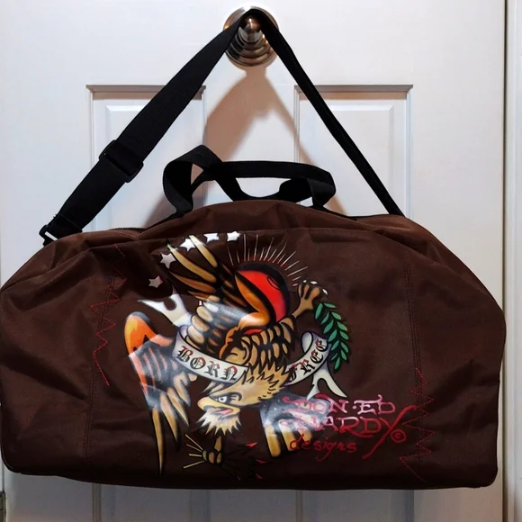 Vintage Ed Hardy Vinyl Duffle Bag Born Free Eagle Brown